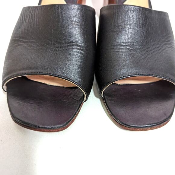 Nisolo Elizabeth Black Leather Slides Block Heel Sandals Open Toe 9.5 Preowned - Picture 9 of 13